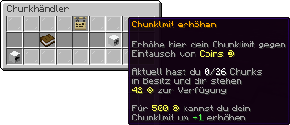 Der Chunkhändler mit einem Chunk-Preis von 500 Coins