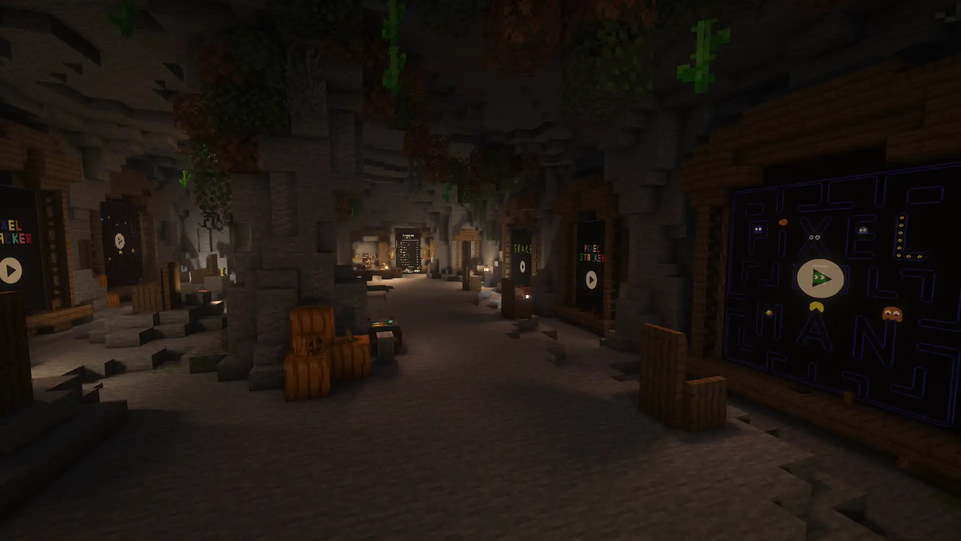 Mine in der Lobby mit Pixel Man, Pixel Stacker und Snake